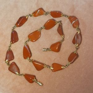 Gold embossed agate stone necklace